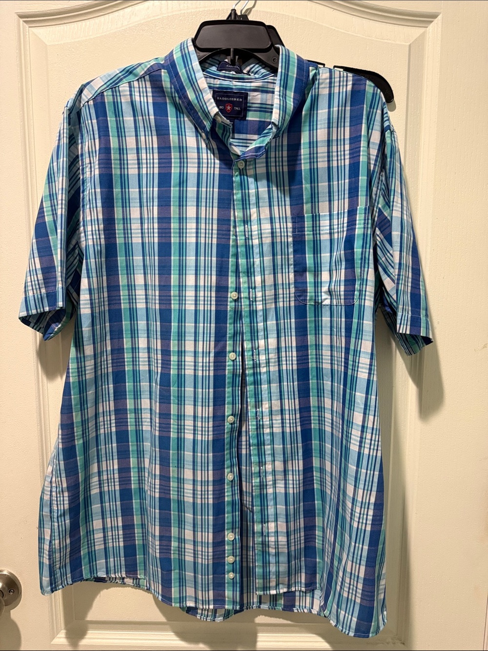 Saddlebred Blue & Teal Plaid Short-Sleeve Button-Down Shirt
